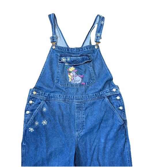 VTG Disney Winnie the Pooh Eeyore Denim Overalls  XL Blue Bib Winter - Picture 2 of 8